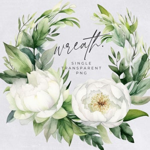 Magnolia Wreath Clipart, SINGLE IMAGE, Floral Watercolor Half Wreaths, White Flowers, Wedding Invitation, transparent png, Commercial Use