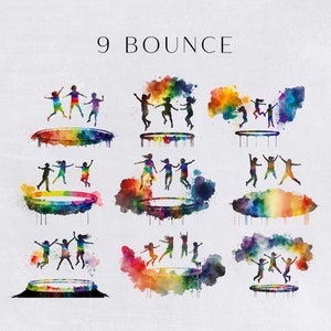 Clipart acquerello trampolino, invito rimbalzante, invito di compleanno salta uso commerciale, PNG trasparenti, clip art arcobaleno luminoso e colorato immagine 2