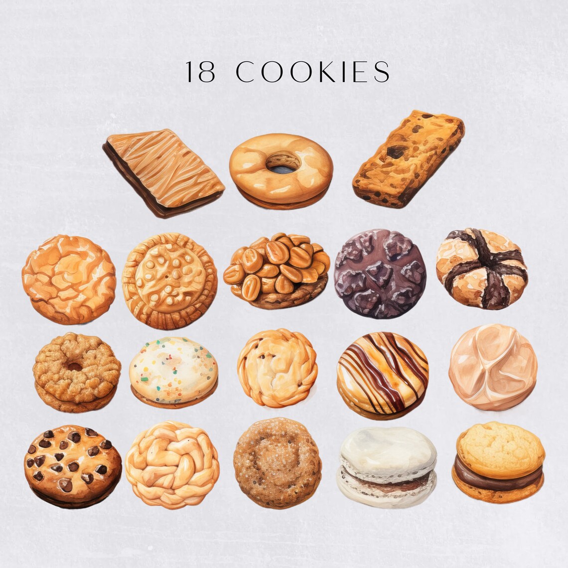 Chocolate Chip Cookies Clipart, Watercolor Cookie Clip Art, Baking ...