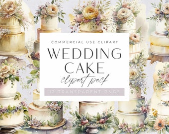 Wedding Cake Watercolor Clipart, Commercial Use, Transparent PNGs, Logo Design, Bride, Invitation, Big Day, Floral, Dessert, Bakery, Food