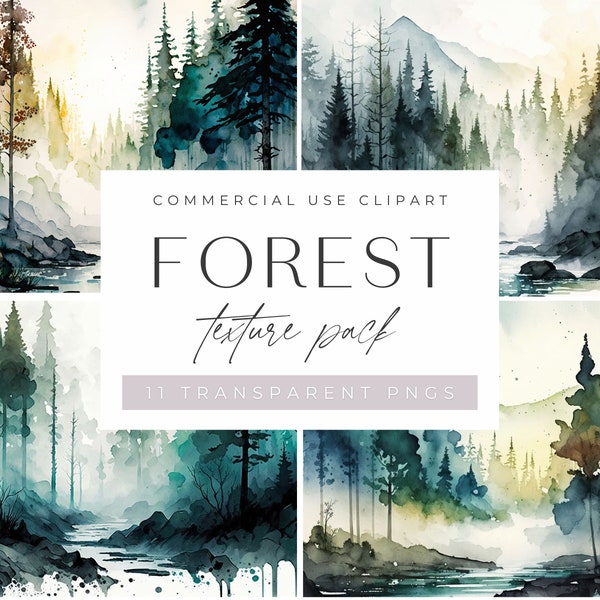 Montagne forêt aquarelle Clipart PNG, Woodland Transparent aquarelle Clipart PNG fichiers, décor de fond pour les produits numériques