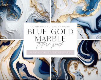 Blue and Gold Marble Texture Clipart, jpeg, Navy and Light Blue Backgrounds & Patterns, colorful illustration, Commercial Use