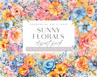 Bright Floral Clipart, Colorful Clip Art, Summer Wedding Bouquet Clipart, Watercolor Pink & Orange Bouquet Invitations, Transparent PNGs,