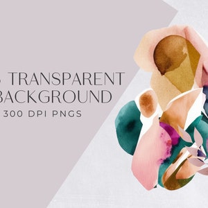 Abstract Clipart Pngs, Modern Watercolor textures, jpeg, commercial use, Abstract Bohemian Modern Collage Illustrations image 3