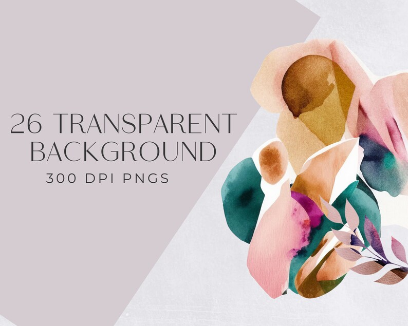 Abstract Clipart Pngs, Modern Watercolor textures, jpeg, commercial use, Abstract Bohemian Modern Collage Illustrations image 3