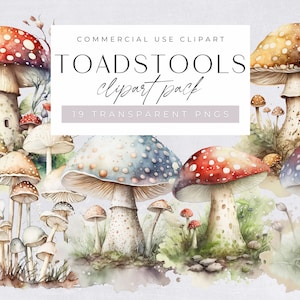 Clipart png de champignons vénéneux aquarelle, champignons magiques de la forêt enchantée, Woodland & Fantasy Clip Art, téléchargement numérique, usage Commercial