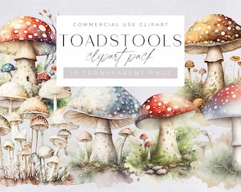 Watercolor Toadstools png clipart,  Magical Enchanted Forest Mushrooms, Woodland & Fantasy Clip Art, Digital Download, Commercial Use