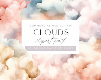 Watercolor Clouds Clipart. Weather illustration Clipart, Commercial Use, Baby Shower, Nursery Clipart, Rainbow and Sky, Instant Download