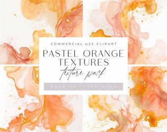 Pastel Orange Texture Clipart, Peach, Apricot Watercolor Backgrounds for commercial use,  Alcohol Ink jpegs , Digital Download
