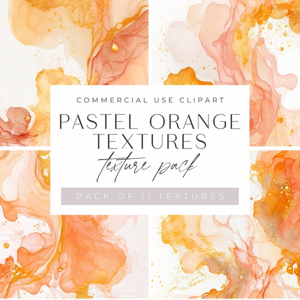 Pastel Orange Texture Clipart, Peach, Apricot Watercolor Backgrounds for commercial use,  Alcohol Ink jpegs , Digital Download