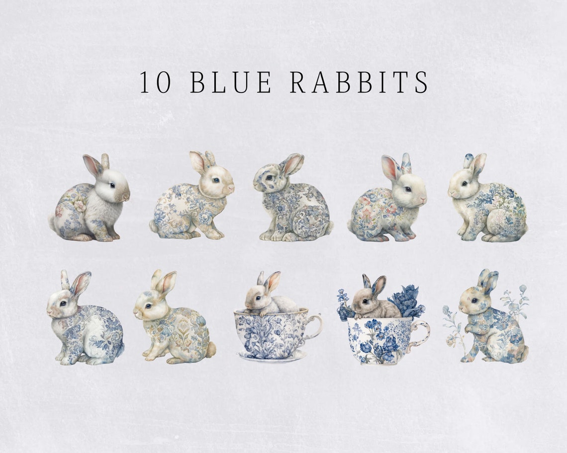 Blue Decorative Bunny Clipart Pack, Clipart for Commercial Use ...
