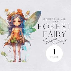 Clipart bosfeeën | ENKELE AFBEELDING | Herfstwaterverffee, schattige sprookjesillustraties, junkjournals, fantasy-illustraties, commercieel gebruik