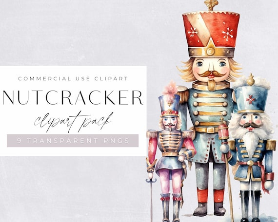 Nutcracker Clipart, Christmas Clip Art, Watercolor Winter and Holiday Clip Art for commercial use, Transparent PNGs, Instant Download
