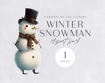 Imágenes prediseñadas de muñeco de nieve de invierno / IMAGEN ÚNICA / Imágenes prediseñadas de invierno, gráficos de nieve en acuarela, fiestas navideñas, manualidades digitales, uso comercial