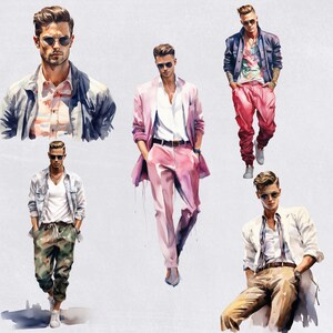 a drawing of a man in different outfits