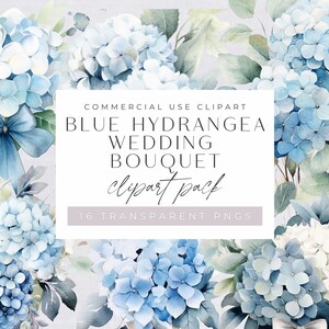 Blue Hydrangea Wedding Bouquet Clipart Pack, Clip Art for Commercial