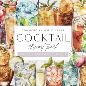 Clip Art Cocktail per uso commerciale, Clipart Cocktail Party, Bevande alla frutta estive, Bicchiere da vino, Grafica Cocktail Tropicale