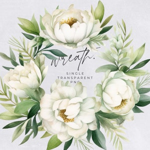 Magnolia Wreath Clipart, SINGLE IMAGE, Floral Watercolor Half Wreaths, White Flowers, Wedding Invitation, transparent png, Commercial Use
