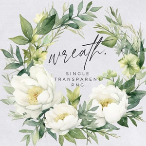 Magnolia Wreath Clipart, SINGLE IMAGE, Floral Watercolor Half Wreaths, White Flowers, Wedding Invitation, transparent png, Commercial Use