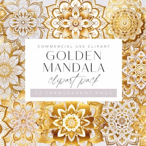 Clipart aquarelle mandala doré, clipart pour journal indésirable, fleur de mandala, art-thérapie, motifs, utilisation commerciale PNGs transparents,