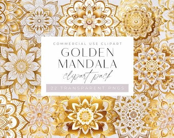 May include: A collection of 22 gold mandala designs, perfect for adding a touch of elegance to your crafts, invitations, or digital projects.  These intricate patterns are available as transparent PNG files, making them easy to use in any design software.