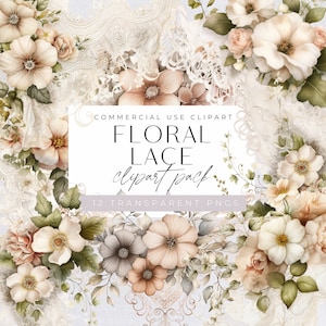 Florale Spitze Clipart, Border Clip Art, Blumen und Florals, Hochzeitseinladung Grafiken, weiße viktorianische Spitze Overlay, Scrapbook-Papier,
