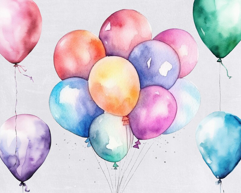 Watercolor Balloon Clipart Pack, Pastel Balloons Clip Art for ...