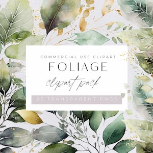 Watercolor Foliage clipart, Green leaves, Floral Greenery, Botanical Plants, Wedding Invitation Clip Art, transparent png, Eucalyptus