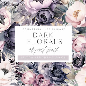 Dunkle Blumen Clipart, schwarz und rosa Blumenstrauß, Aquarell Clip Art, kommerzielle Nutzung, transparente PNGs, Hochzeitseinladungen, lädt ein