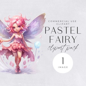 Pastel Fairy Clipart | SINGLE IMAGE | Pink Watercolor Fairies, Cute Magicial Fairy Garden, Enchanted Forest Flower Fairy, Commerial Use