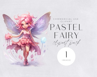 Pastel Fairy Clipart | SINGLE IMAGE | Pink Watercolor Fairies, Cute Magicial Fairy Garden, Enchanted Forest Flower Fairy, Commerial Use
