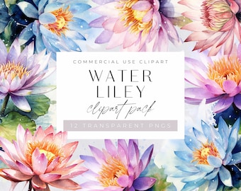 Pacchetto Clipart di fiori di ninfea, ninfee rosa, blu e lilla, fiori, ninfea, uso commerciale, PNG trasparenti, Clip Art di nozze