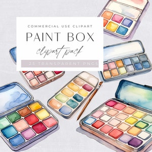 Paint Palette Clipart, Watercolor Palette, Sip and Paint Art Party, Paint Box & Brushes Color, Artist, commercial use, Transparent PNGs,