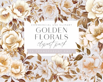 Clipart floral dourado, flores rústicas de outono, buquê de aquarela Boho, uso comercial, PNGs transparentes, convite de casamento no outono, terracota