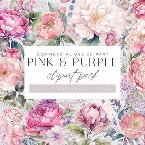 Rosa und Lila Blumen Clipart, Creme und Rosa Aquarellblumen, kommerzielle Nutzung, transparente PNGs, Hochzeitseinladung Florals Blumensträuße