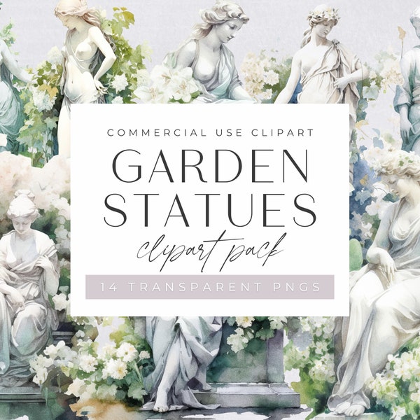 Garden Statues Clipart, Greek Statue with flowers, Watercolor Gardening Clipart, Commercial Use, transparent png, commercial use