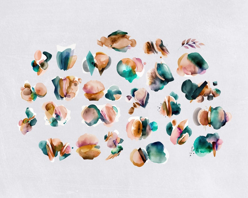 Abstract Clipart Pngs, Modern Watercolor textures, jpeg, commercial use, Abstract Bohemian Modern Collage Illustrations image 4