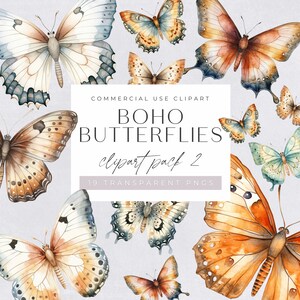 Boho Schmetterling Clipart, Aquarell abstrakte Schmetterlinge Clip Art Bundle, Garten Insekt Grafiken, Motte Bild, transparente Png, kommerzielle Nutzung