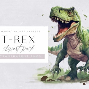 Imágenes prediseñadas de acuarela de T-Rex, uso comercial, PNG transparentes, imprimibles de dinosaurios para niños, invitación para fiesta de TRex, Tyrannosaurus Rex