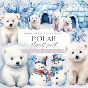 Orso polare cucciolo png, Bambino fa freddo fuori grafica, Clip art fiocco di neve acquerello, Igloo png, Illustrazione scena di neve invernale, Uso commerciale