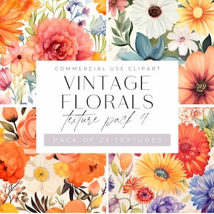 Retro 70s Clipart, Vintage Florals, Colorful Seventies Flower Background Clip Art, JPEG, Large Groovy Hippi, Watercolor Bright Colors,