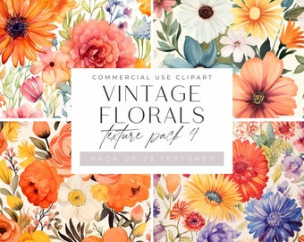 Retro 70s Clipart, Vintage Florals, Colorful Seventies Flower Background Clip Art, JPEG, Large Groovy Hippi, Watercolor Bright Colors,