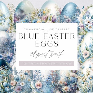 Imágenes prediseñadas de huevos de Pascua de acuarela azul, imágenes prediseñadas para uso comercial, PNG transparentes, canasta de conejito de Pascua, huevos de Pascua de arco iris coloridos florales