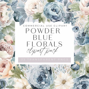 Power Blue Floral Clipart, Light Baby Blue flower Bouquet, Watercolor Clip art, commercial use, Transparent PNGs, Wedding, Baby Shower Boy
