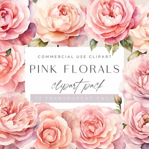 Dusty Pink Floral Clipart, Wedding Clipart With Rose Bouquets, Graphics, Watercolor Flowers, commercial use, Transparent PNGs, Invitations