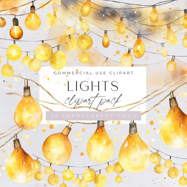 String Lights Clipart, Hanging Fairy Lights Graphics,  Winter Wedding Clip Art, Bright Sparkling Christmas Party,  Commercial Use,