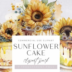 Sunflower Cake Clipart, for commercial use, Wedding, Birthday, Dessert Illustration, Food, Sweets, Floral Cakes, Wall Art, Invitations