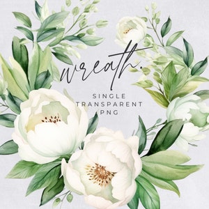 Magnolia Wreath Clipart, SINGLE IMAGE, Floral Watercolor Half Wreaths, White Flowers, Wedding Invitation, transparent png, Commercial Use