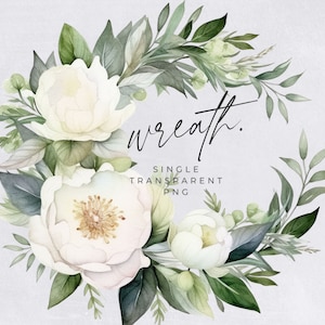 Magnolia Wreath Clipart, SINGLE IMAGE, Floral Watercolor Half Wreaths, White Flowers, Wedding Invitation, transparent png, Commercial Use