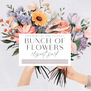 Bunch of Flowers, Wild Flower Bouquet Clipart, Mothers Day, Commercial Use, Card Making, Digital Crafting, Digital Download,